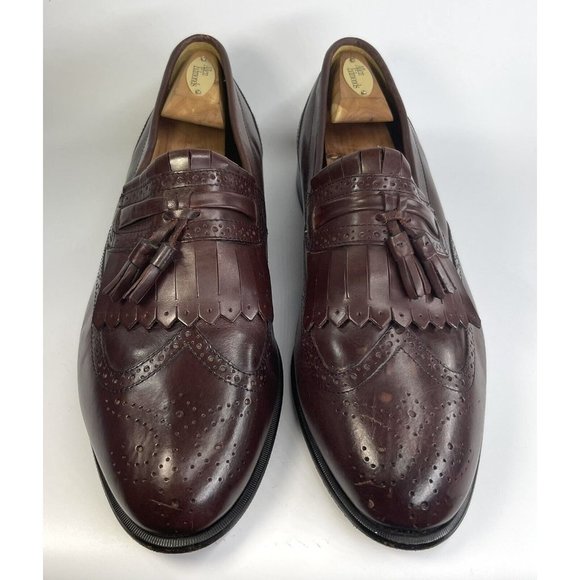 J&M Limited Formal Shoes Mens Burgundy Leather Tassel Wingtip Size  US 12M - Picture 2 of 12